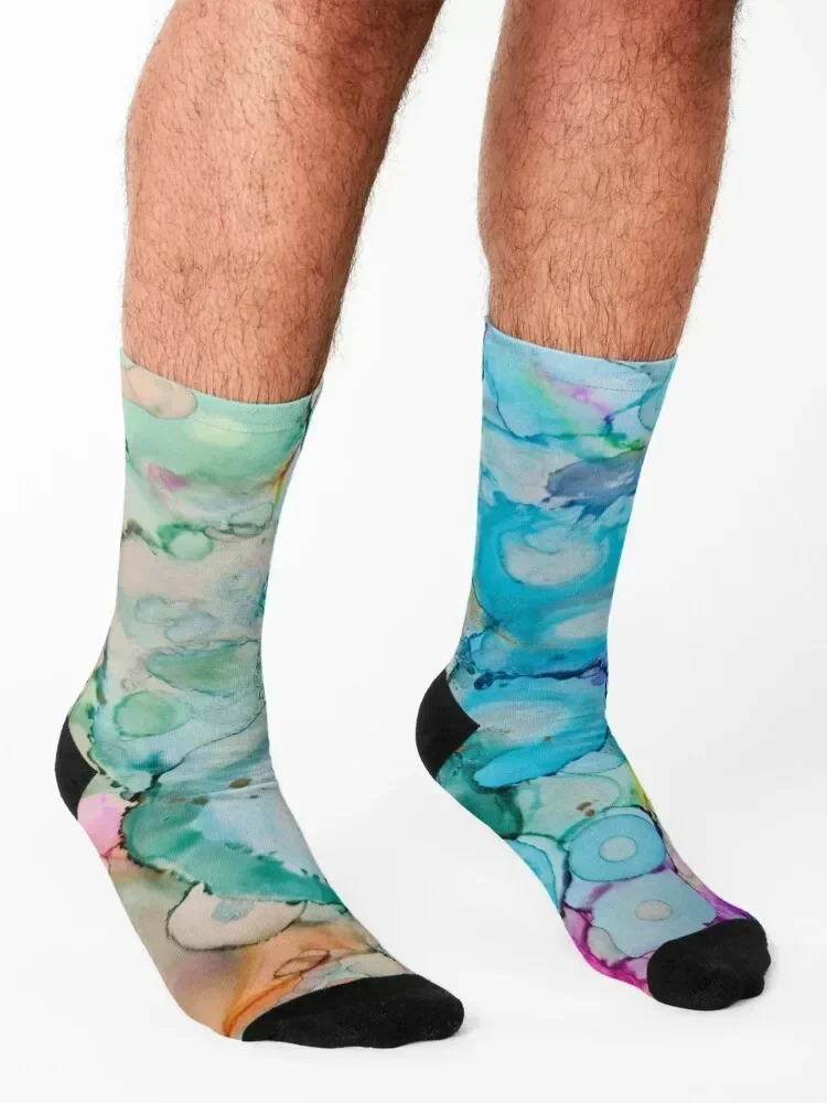 Bubbly Bubbles Alcohol Inks Socks sheer Children's retro floral Ladies Socks Men's