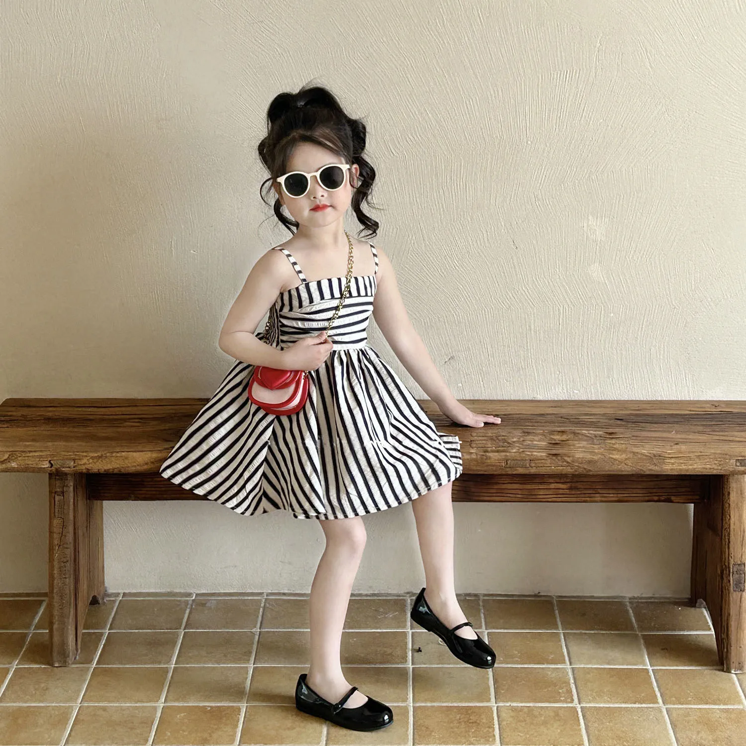 Girls' Dress Summer New European and American Style Striped Camisole Dress Simple High-end Feel Princess Dress for Children