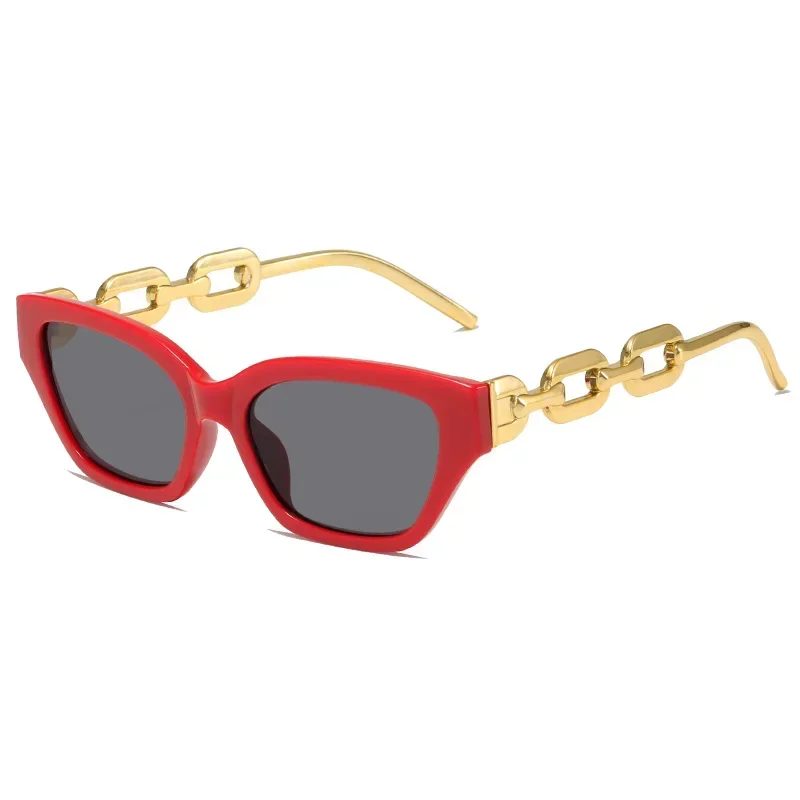 Small Metal Chain Sunglasses Thick Frame Retro Cateye Elegant Glasses Fashion Outdoor Gold New Trend Hot Stamping Process