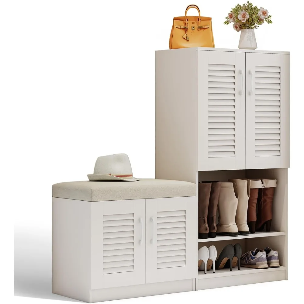 

Shoe Cabinet with Shoe Bench, Freestanding Shoe Cabinet with Fabric Cushion for Entryway, Living Room or Dressing Room