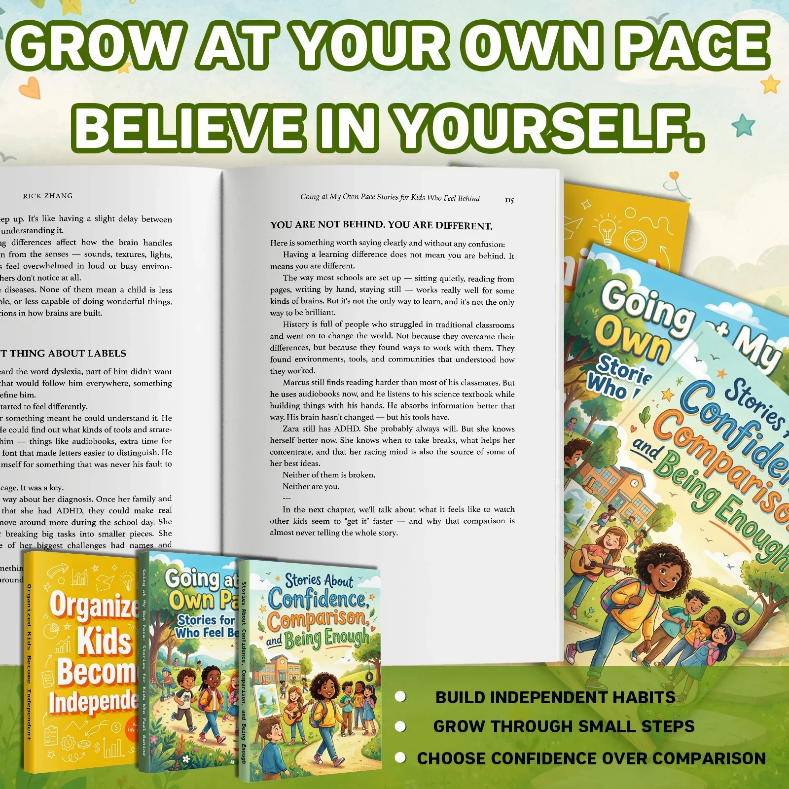 3-Book Kids' Personal Growth and Life Skills Book Set, Stories About Confidence, Comparison, Going at Your Own Pace