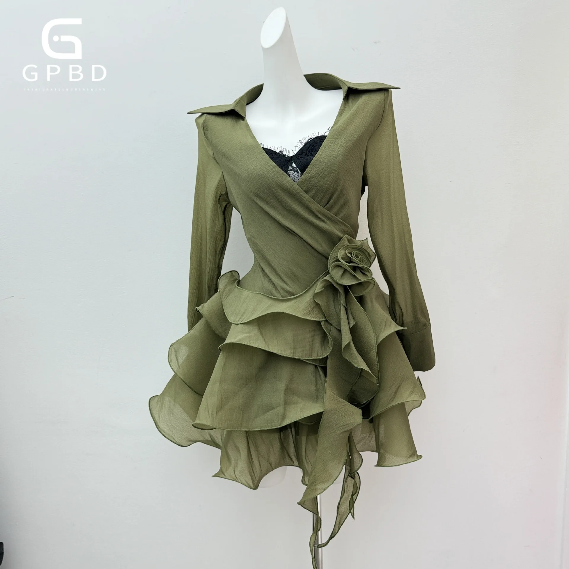 2025 Vestido floral transparente de duas peças Conjunto de camisola e blusa elegante francesa