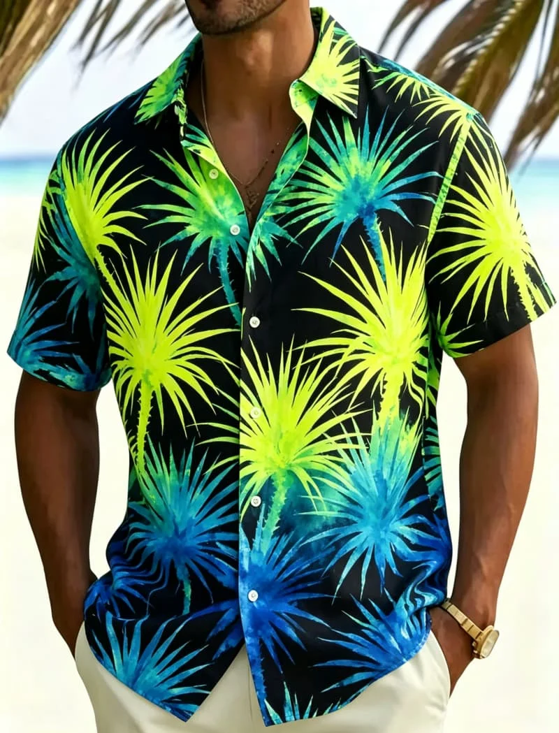 Men's Watercolor Bird Of Paradise Floral Short Sleeve Shirt Lapel Button Placket Coastal Leisure Style Mens Daily Urban Garments