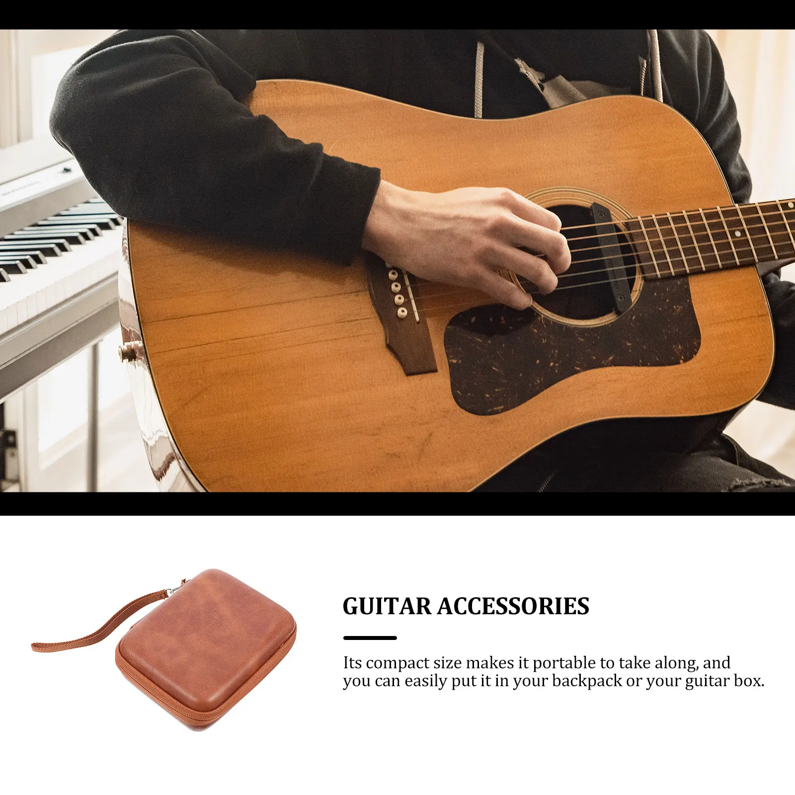 حافظة حامل اختيار الجيتار مادة EVA لون بني تخزين مدمج لملحقات اللقطات حقيبة بليكتروم محمولة مع شبكة سحاب #2