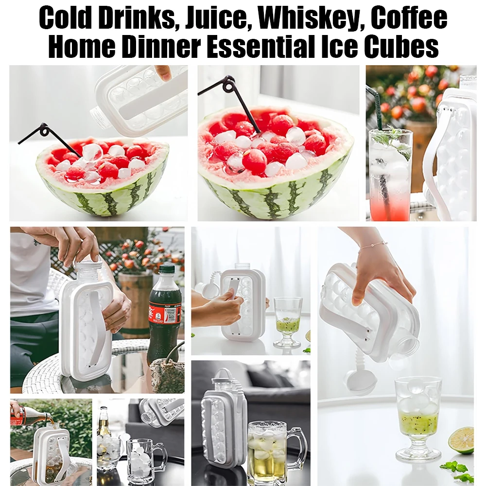 Ice Cube Mould For Refrigerator Mould Portable Ice Ball Water Bottle 2 in 1 with 17 Compartments Ice Cube Mould For Juice Coffee