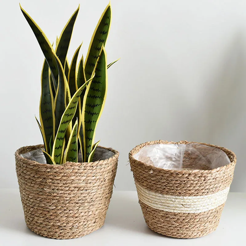 1pc Straw Woven Planter Indoor Planter Plant Basket for Home Office Basket Indoor Decor Outdoor Cachepot For Flowers Plant