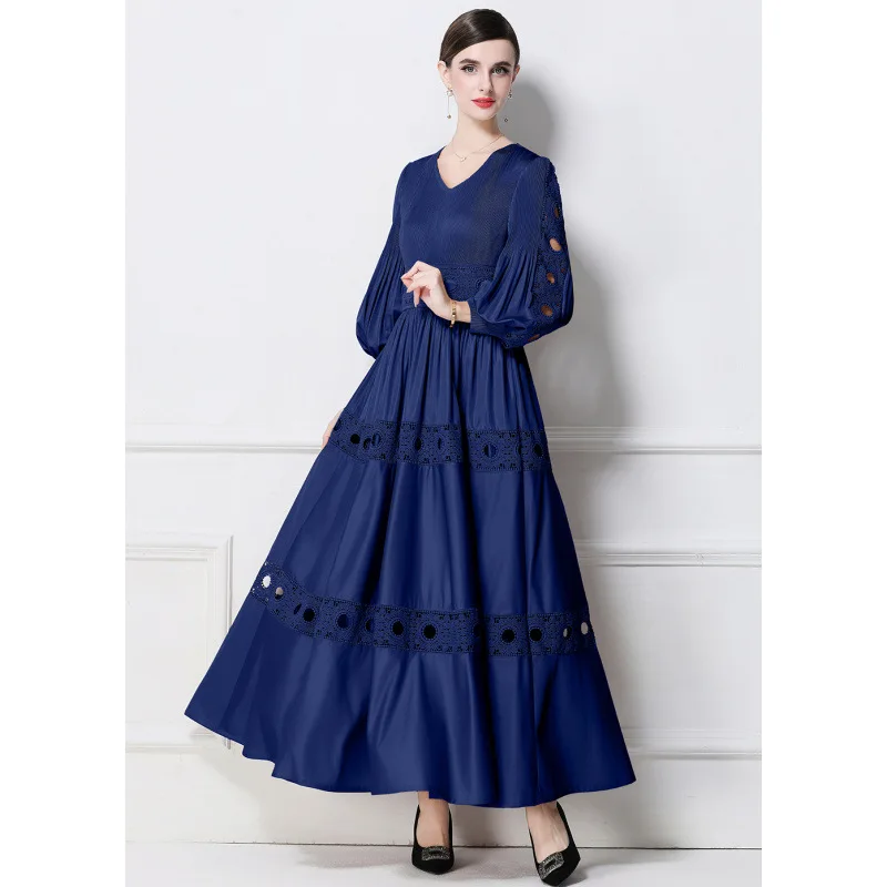 Faion-Border Mujer Remove Middle Link Moda Plisado Maxi Dr Europeo Sle Cintura Suelta Material de Terciopelo