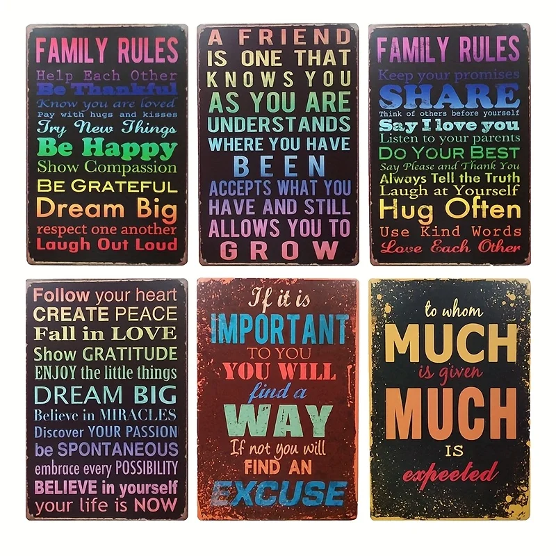 [JIT]Decorative Sign& Plaque 6pcs Vintage Metal Motivational Wall Art Signs, 20.32x30.48cm Inspirational Quotes Posters for Home