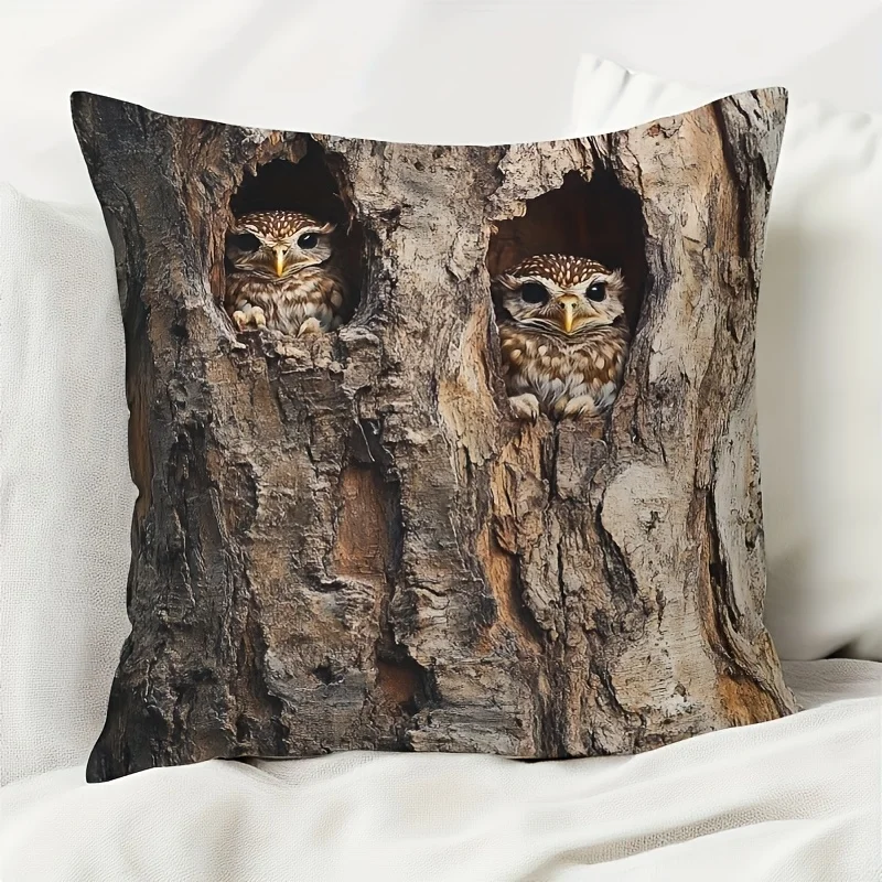 Owl Nest Pattern Double-Sided Pillow Cover, 1pc Charming Animal Decorative Cushion Case for Living Room, Sofa, Bedroom Decor