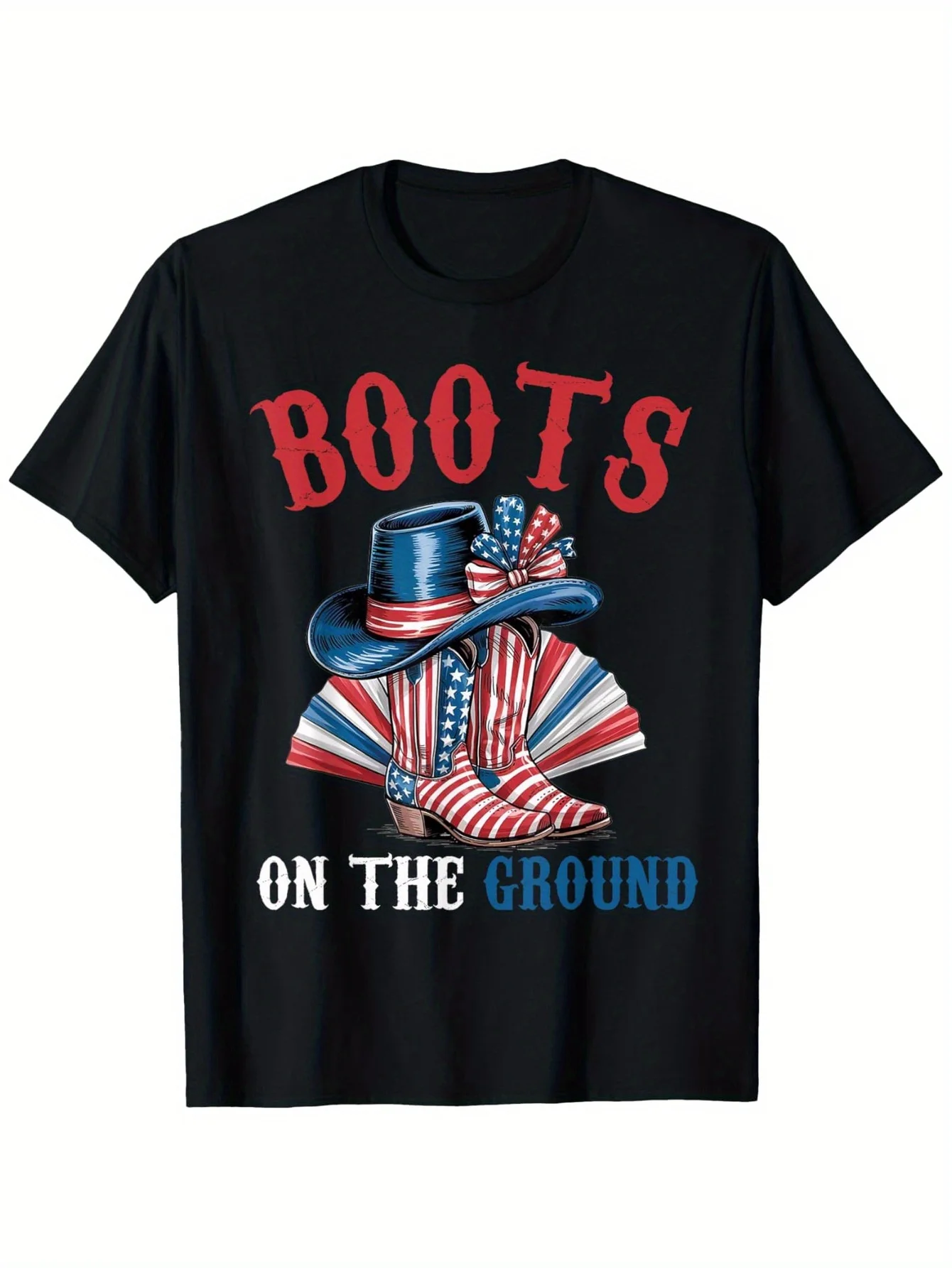 Boots On Da Ground 4Th Of July Cow Country Western Bling T-Shirt, Fashionable Cotton Men's T-shirt, Super Soft, Breathable, Mois