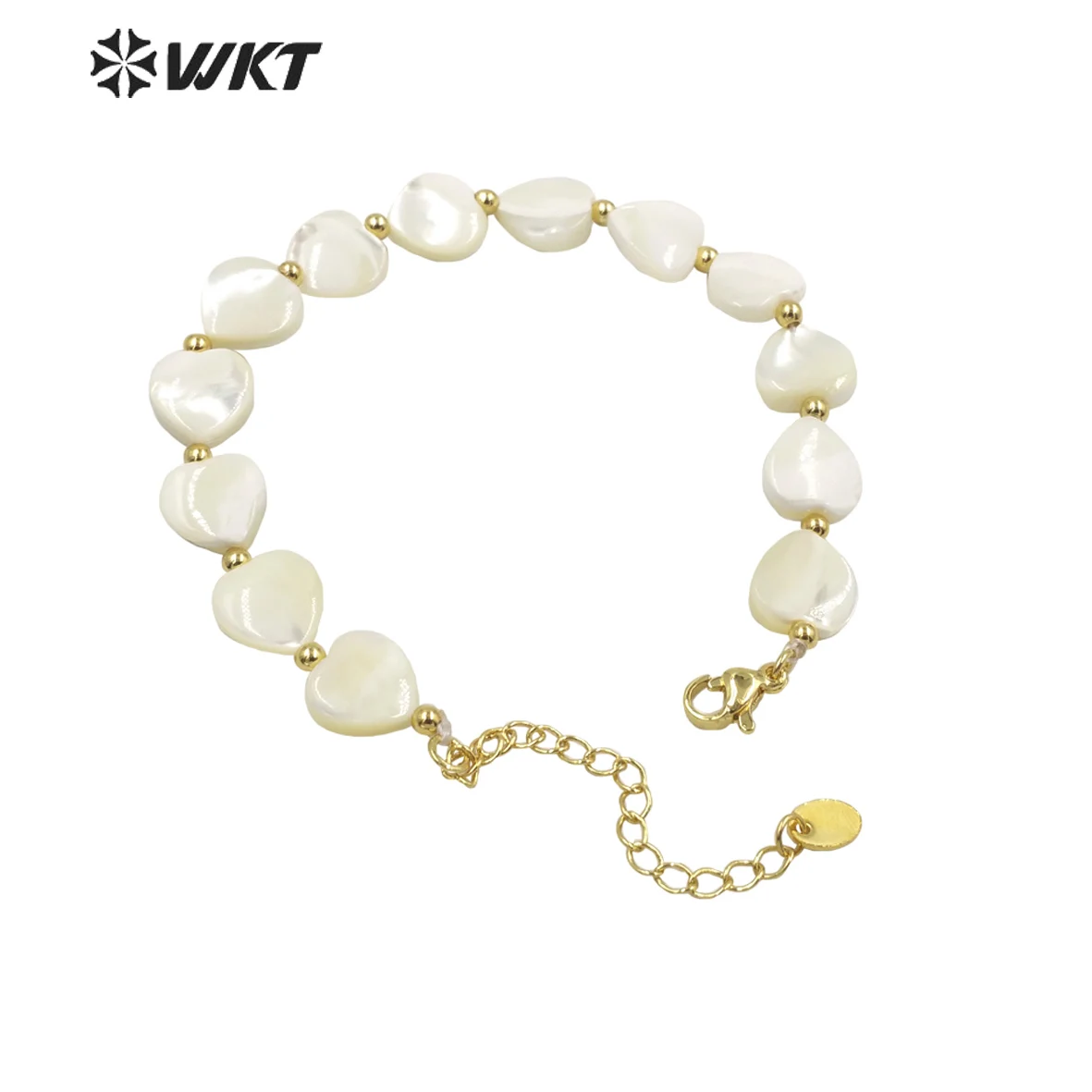 

WT-MPB063 Unique Bohemian Vintage White Shell Made Heart With Clasp Gold Strand Beads Jewelry Women Adjustable Bracelets