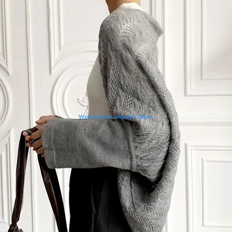 

X4YC Vintage Knitted Shawl Women Casual for Jacket Coat Cape Loose Cardigan Poncho Women Coat Solid Shawl For Women