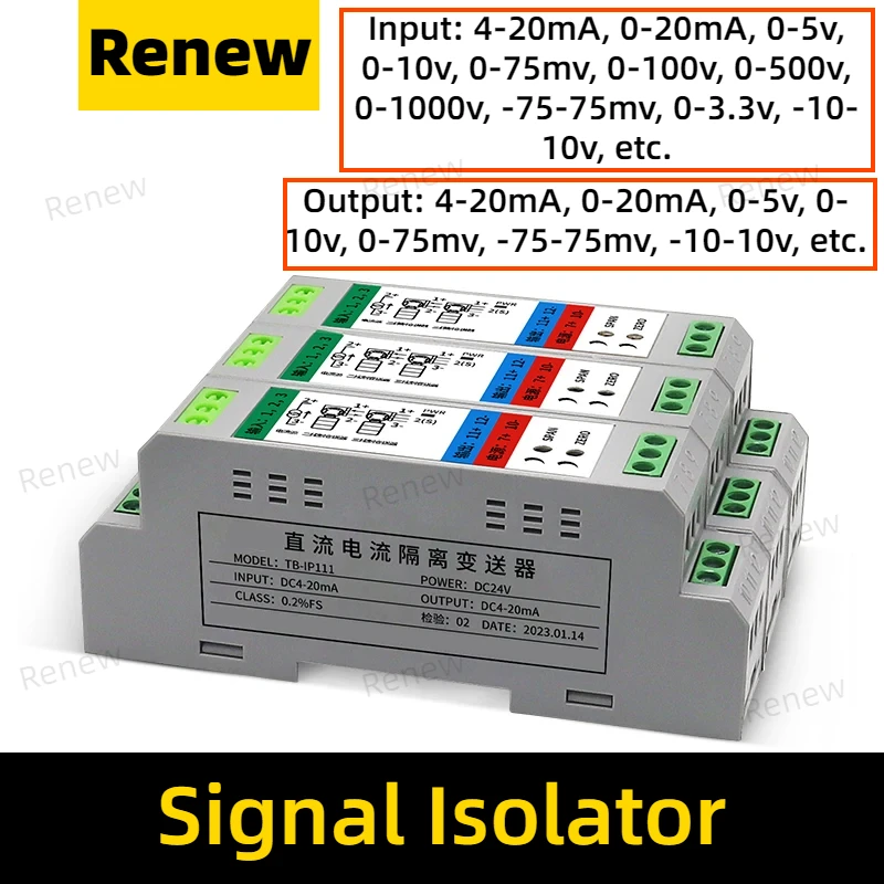 

Signal Isolator 1 Input 1 Output Analog Intelligent Dc Current Voltage Sensor 4-20ma 0-10v -75-75mv 0-3.3v Converter