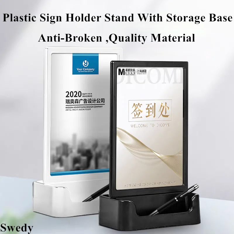 A5 148x210mm Restaraunt Table Sign Holder With Storage Base Plastic Menu Holder Display Stand Picture Photo Poster Ad Frame