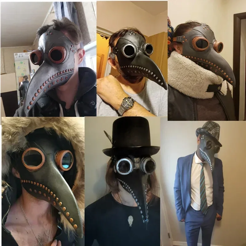 

HN8 Plague Doctor Mask Costume Adult Kids Cosplay Carnival Halloween Costume Kids Black Death Costume Plague Steampunk Docto)4Dc