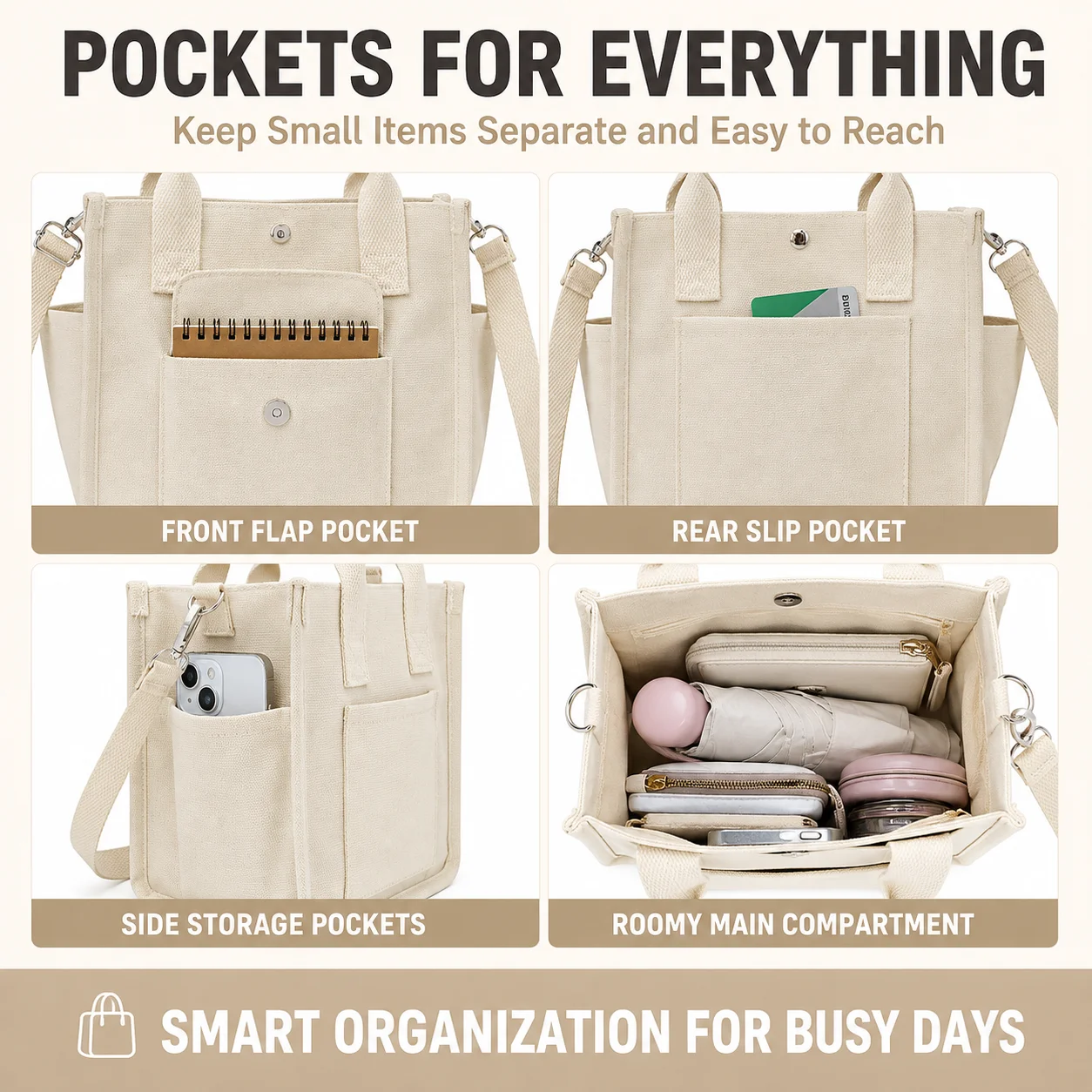 キャンバスランチバッグ 女性用 多ポケット 大容量 トートバ - Women Bags For Office Use のレビューと価格