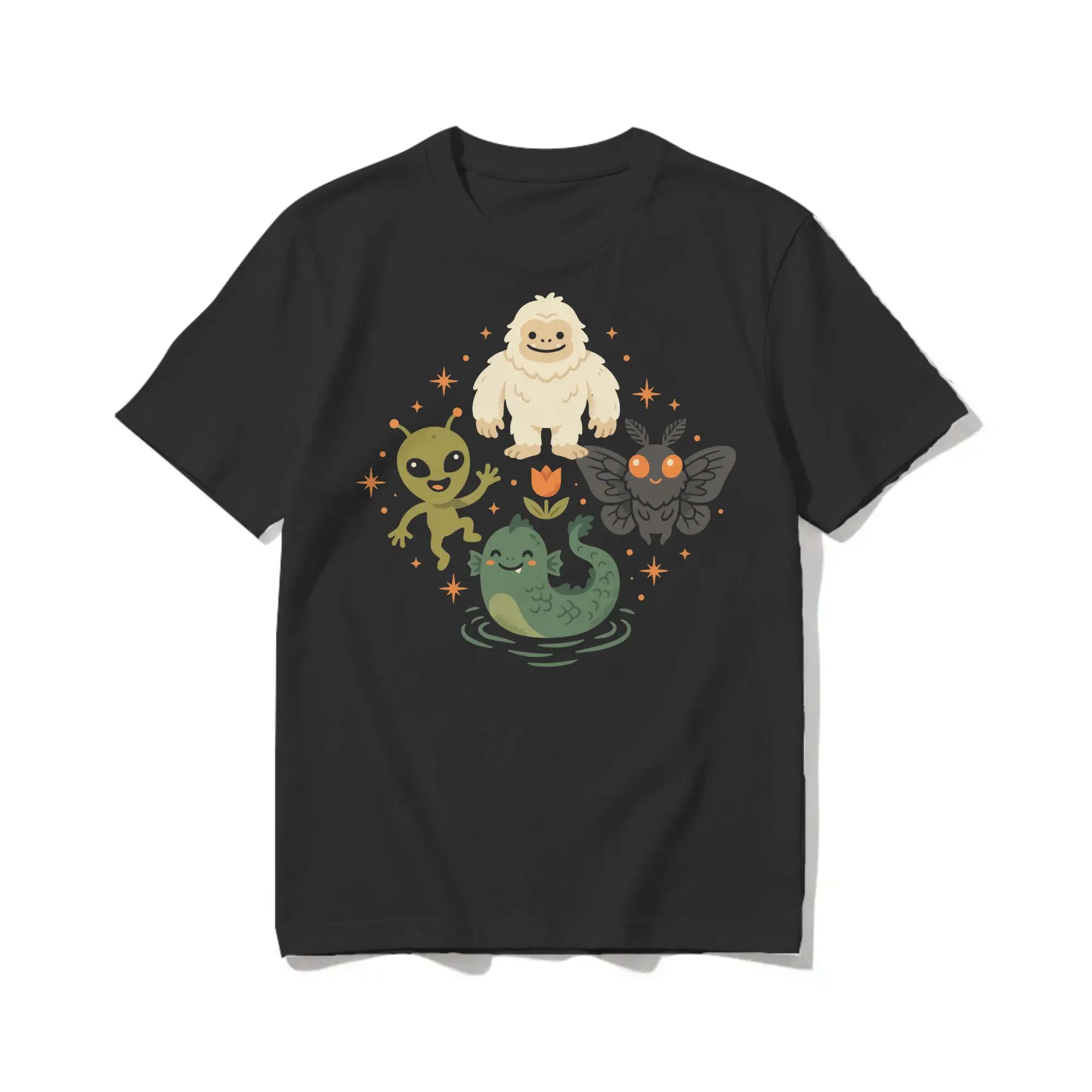 Monsters Dancing Cryptids T-Shirts Men Women Bigfoot Alien Mothman Loch Ness Casual Cotton Tees O Neck T Shirts Party Clothes
