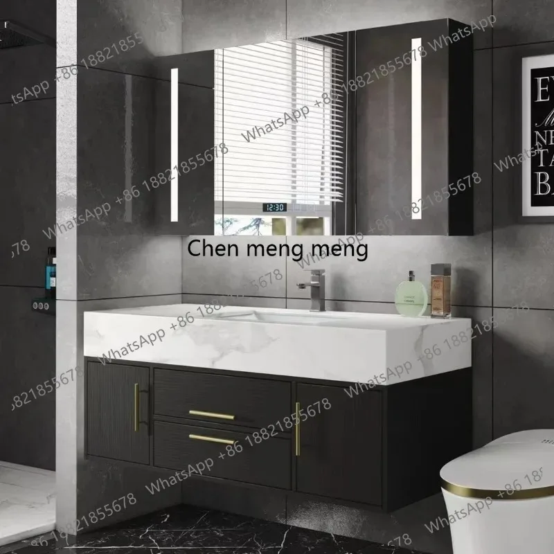 E182 Rock slab bathroom cabinet combination integrated basin solid wood intelligent modern simple bathroom washstand