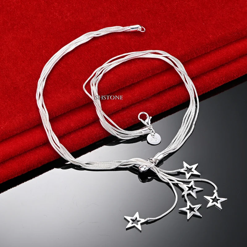 

Beautiful 925 Sterling Silver Star Necklace Snake Chain Elegant Jewelry Women's Party Charm Engagement Wedding Gift Accessories