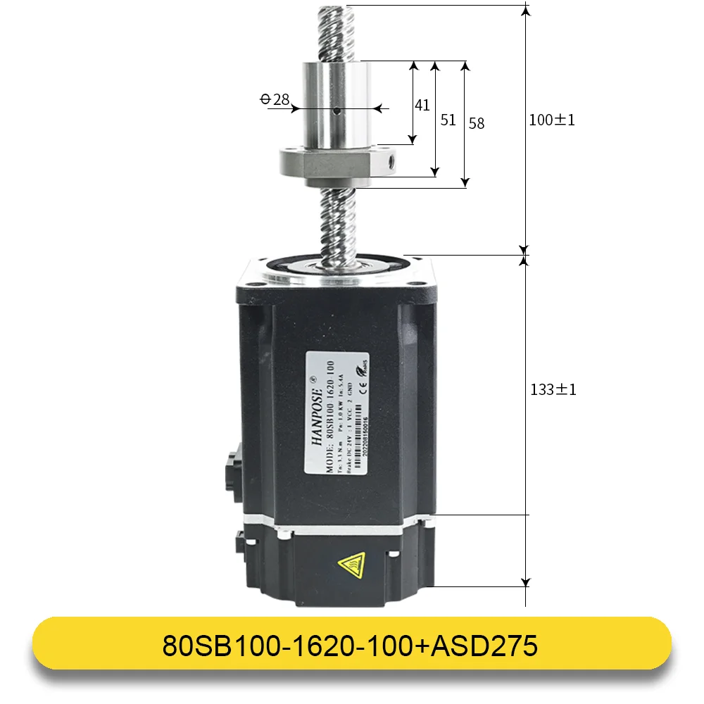 Servo motor ball screw drive kit 80SB100-1620-100 4.8A 3.2N.m ASD275 AC200-240V+3M woodworking cable AC servo motor 1000W