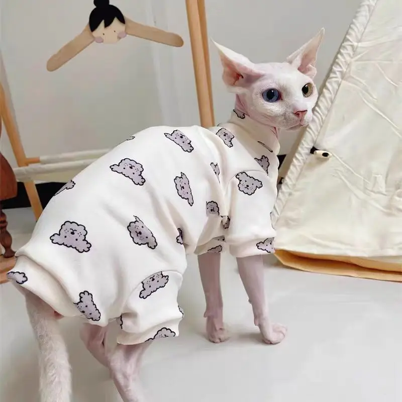 Cotton Sphinx Pet Cat Clothes Spring Autumn Winter Cartoon Hoodies For Sphynx Comfortable Kitten Jumpsuit Devon Rex Cute Shirt