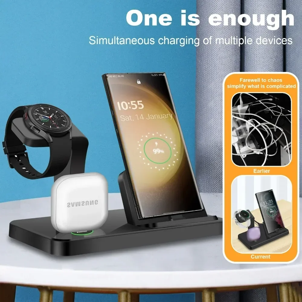 3-in-1 Kabelloses Ladegerät für Samsung S25 S24 S23 für Galaxy Watch 8 7 6 5 Pro 4 3 Buds 3 Duale Typ-C-Anschlüsse Schnelle Ladestation – Detail 4