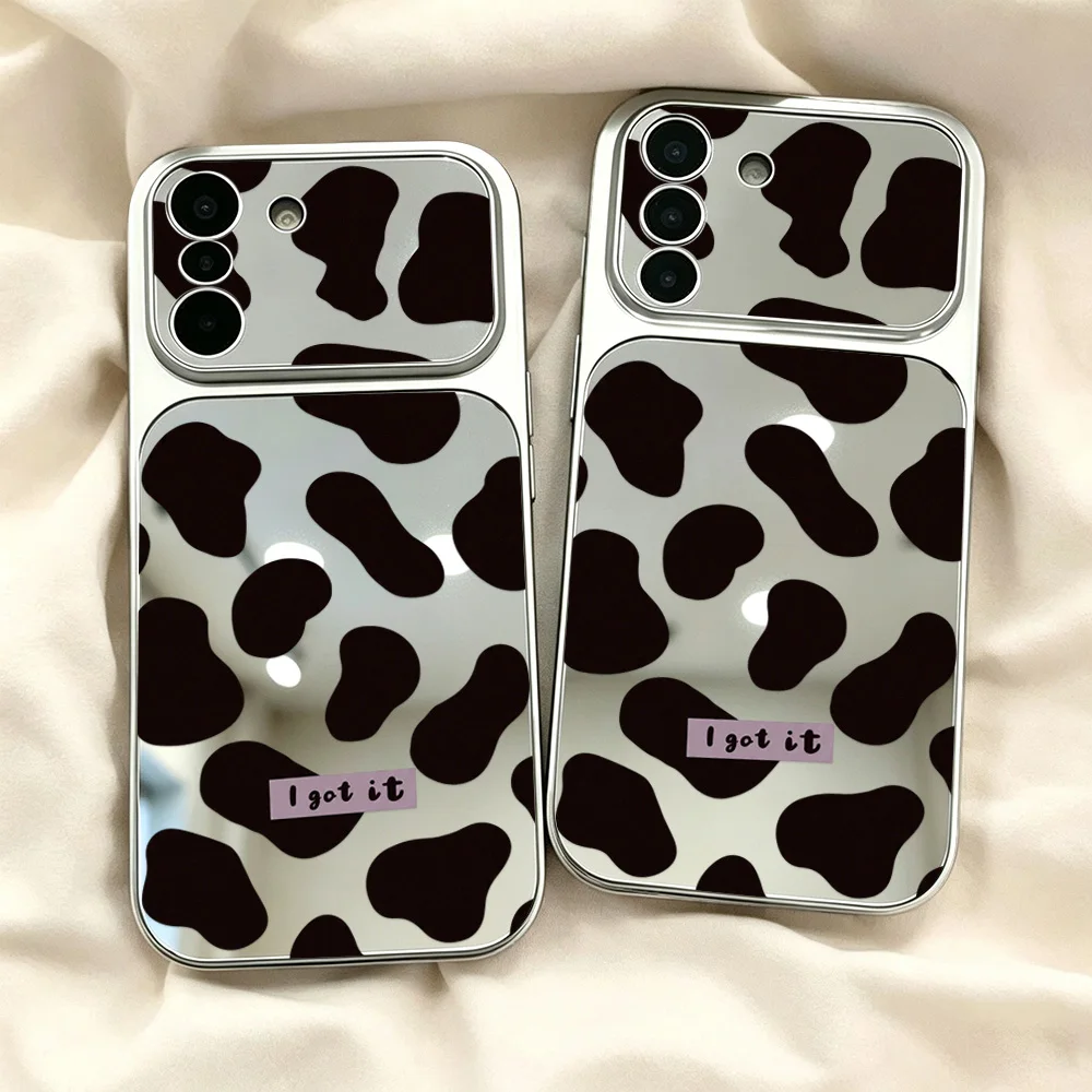 Cow Painted Mirror Case For Samsung Galaxy A57 A56 A36 A55 A37 5G A26 A35 A53 A54 A18 A16 A17 A08 S26 S25 S23 Ultra S24 FE Cover