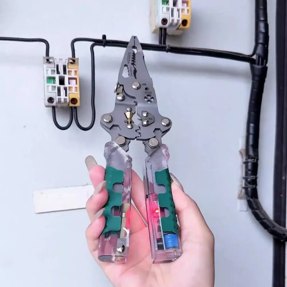 Multifunctional Foldalbe Wire Stripping Pliers with Voltage Test Folding Voltage Test Pen Safe Thickened Electrician Pliers