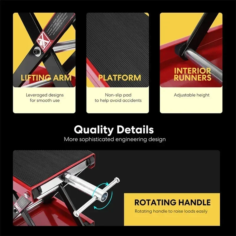 Motorcycle Lift Table 1100 Lbs Heavy Duty Hydraulic Lift Steel Dirt Bike ATV Wide Deck Scissor Lift Jack Table Foot Stand Jack