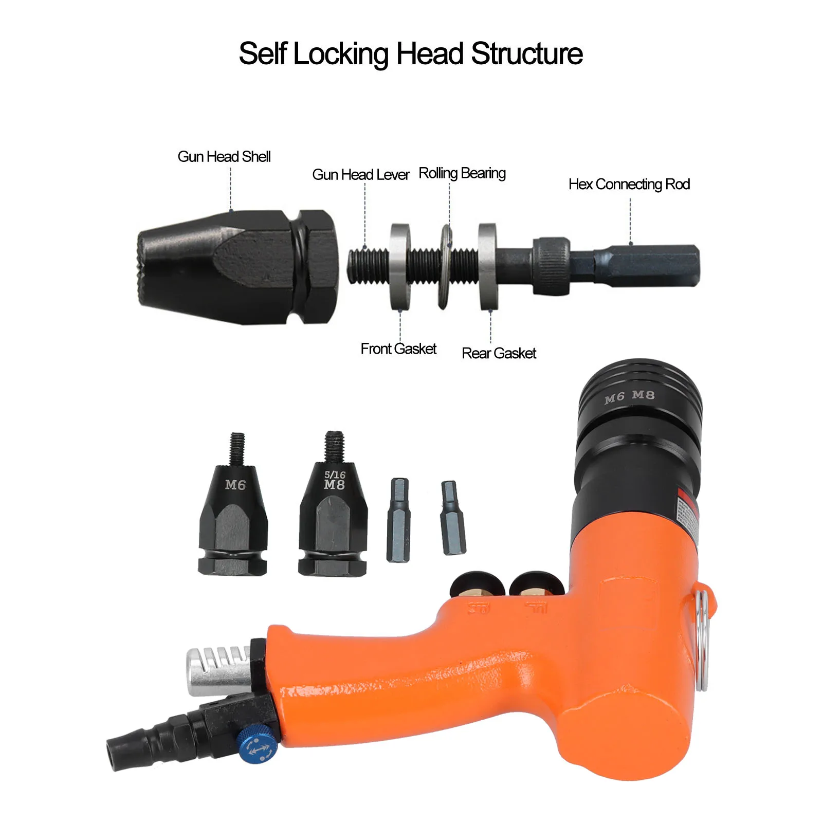 KV-7803E Pneumatic Riveting Gun Industrial Grade Alloy Steel Air Pull Nut Guns for Decoration Containers Pneumatic Riveting Gun