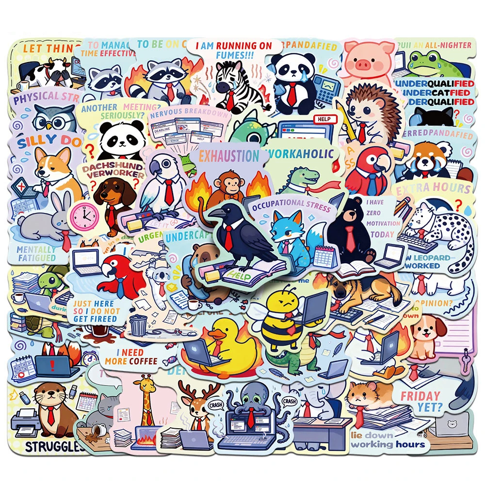 

10/30/50pcs Kawaii Cartoon Working Animals Stickers Funny Creative Graffiti Decals Stationery Phone Luggage Sticker Toy Gifts