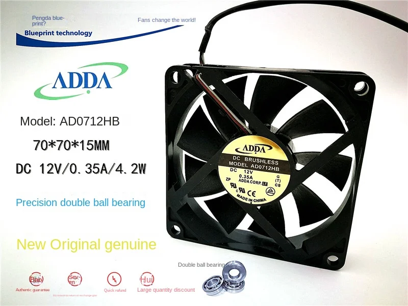 Ad0712hb 7015 7cm Computer Case Cpu Double Ball Bearing 12v0.35a Max Airflow Rate Cooling Wind 70*70*15MM