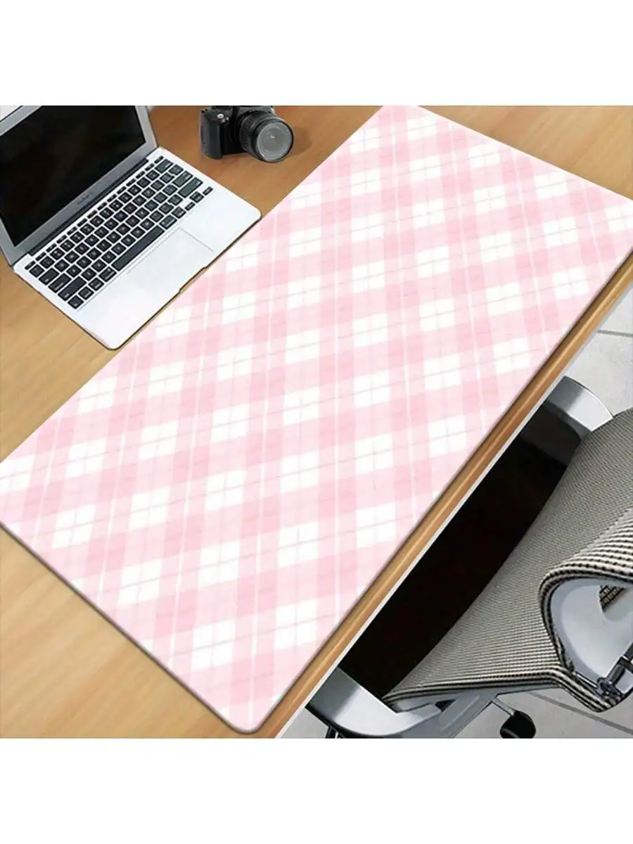 Light Pink Checkered Desk Mat Non-Slip Rubber Base XXL Office Gaming Pad