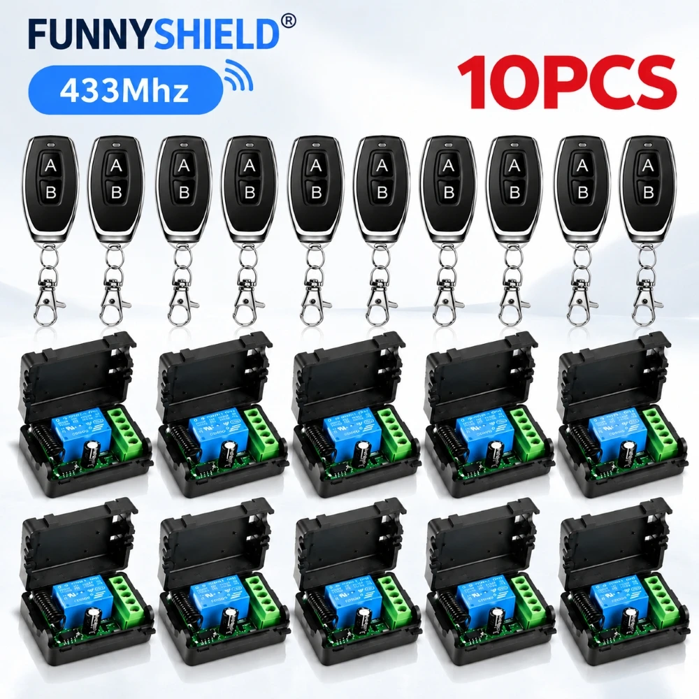FUNNYSHIELD 10/5PCS 433Mhz Remote Control DC 12V Wireless Switch Mini Module Remote Control Universal for Gate LED Garage Door