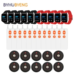 BYHUBYENG Wireless Calling Pager System 10 Round Buttons + 12 Rectangular Buttons + 10 Waiter Watch Receiver for Hospital School