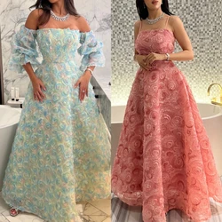 Prom Dresses Boat Neck Half Sleeve Formal Occasion Evening Gowns 2023 Women 3D Rose Lace A-LINE Vestido De Festa  فساتين حفلات