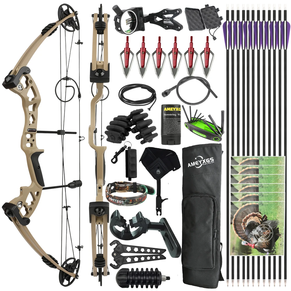 

M131 Compound Bow 30-55lbs Archery Spine 500 Mix Carbon Arrow Stabilizer Sight Right Hand Shooting Hunting Bow Arrow Set