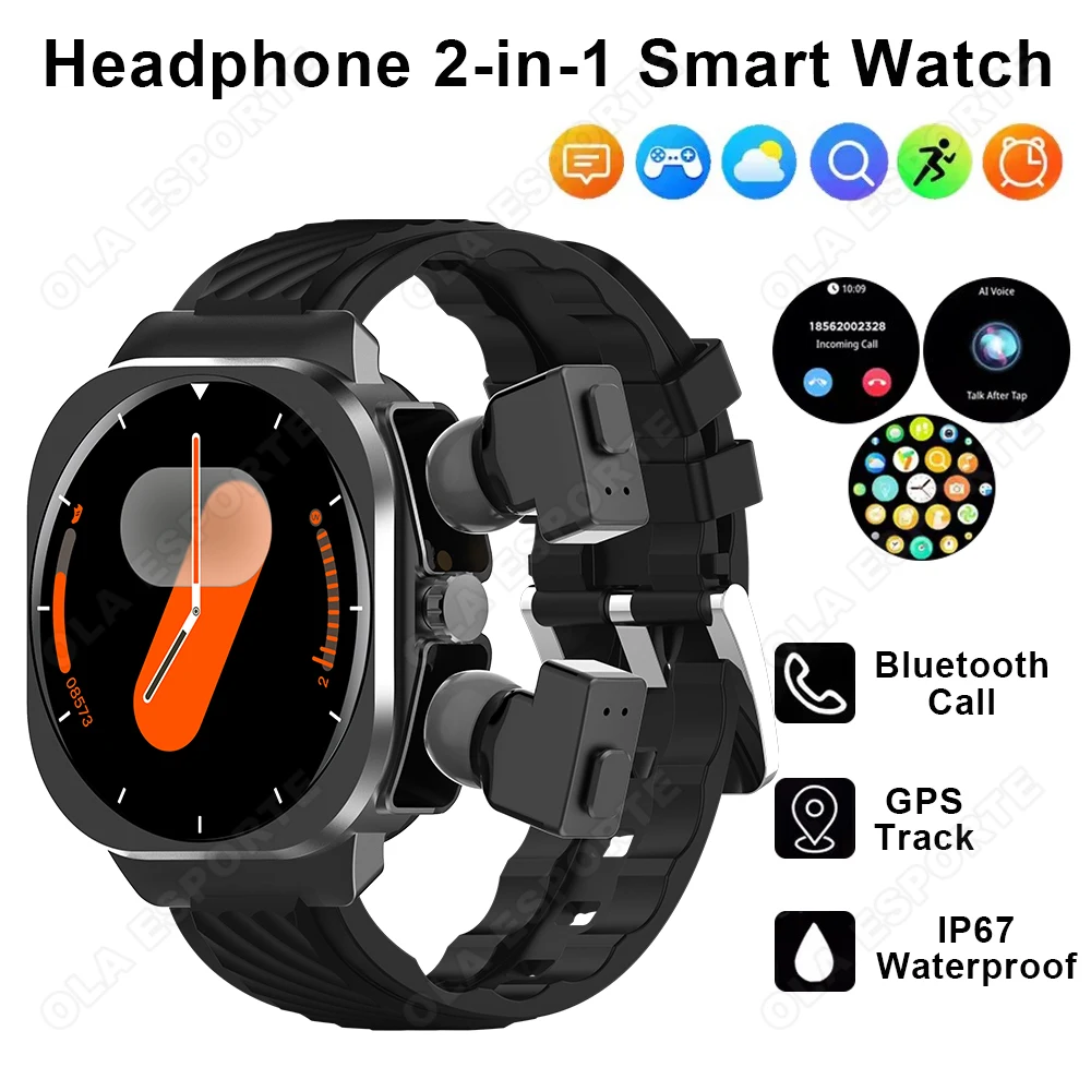 

Headphone 2-in-1 Smartwatch GPS Positioning Bluetooth Call 100+Sports Modes Pedometer Full Touch Screen Waterproof Smart Watch