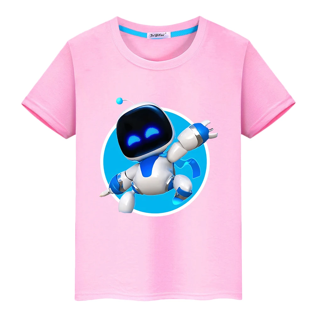 

Game Astro Bot print t shirt for kids boy 10years 100%Cotton Kawaii Tops anime Short Cartoon t-shirt y2k one piece girls clothes