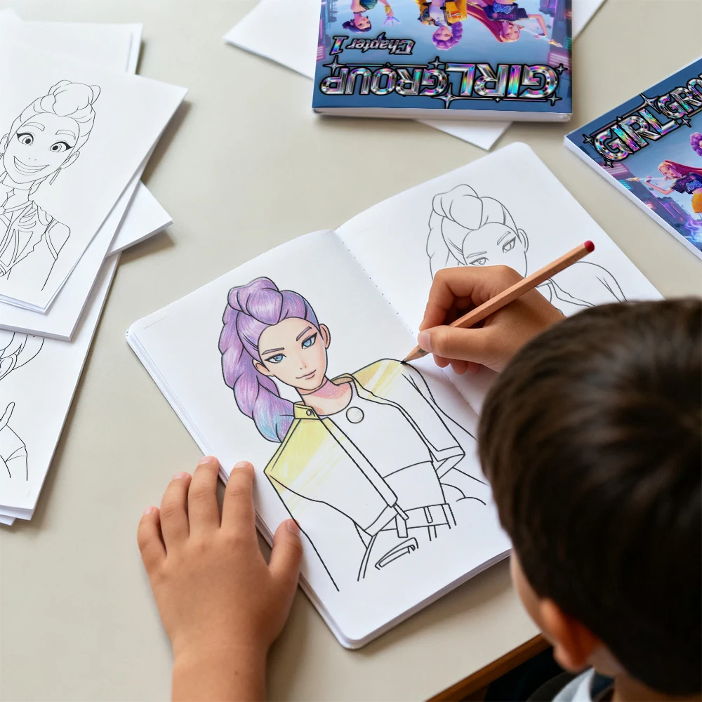 Demo-n Hunters Diy Kleurplaten Doodle Boeken Meisje Groep Figuren Cartoon Graffiti DIY Schilderboek Kinderen Puzzel Tekenspeelgoed