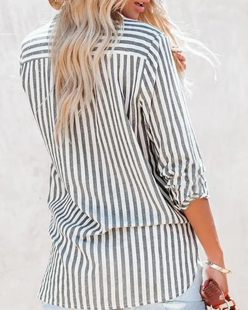 Plus Size Button Down Shirts for Women Roll up Long Sleeve Casual Striped Blouses Loose Fit Linen Tshirt Tops with Pockets