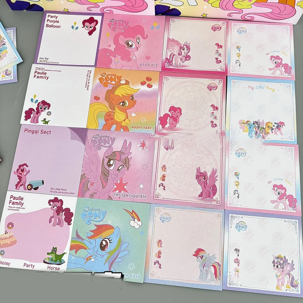 4Pcs Kawaii My Little Pony Note Pad Pinkie Pie Fluttershy Rainbow Dash Cartoon Anime Stickable Message Book Student Gift Kid Toy