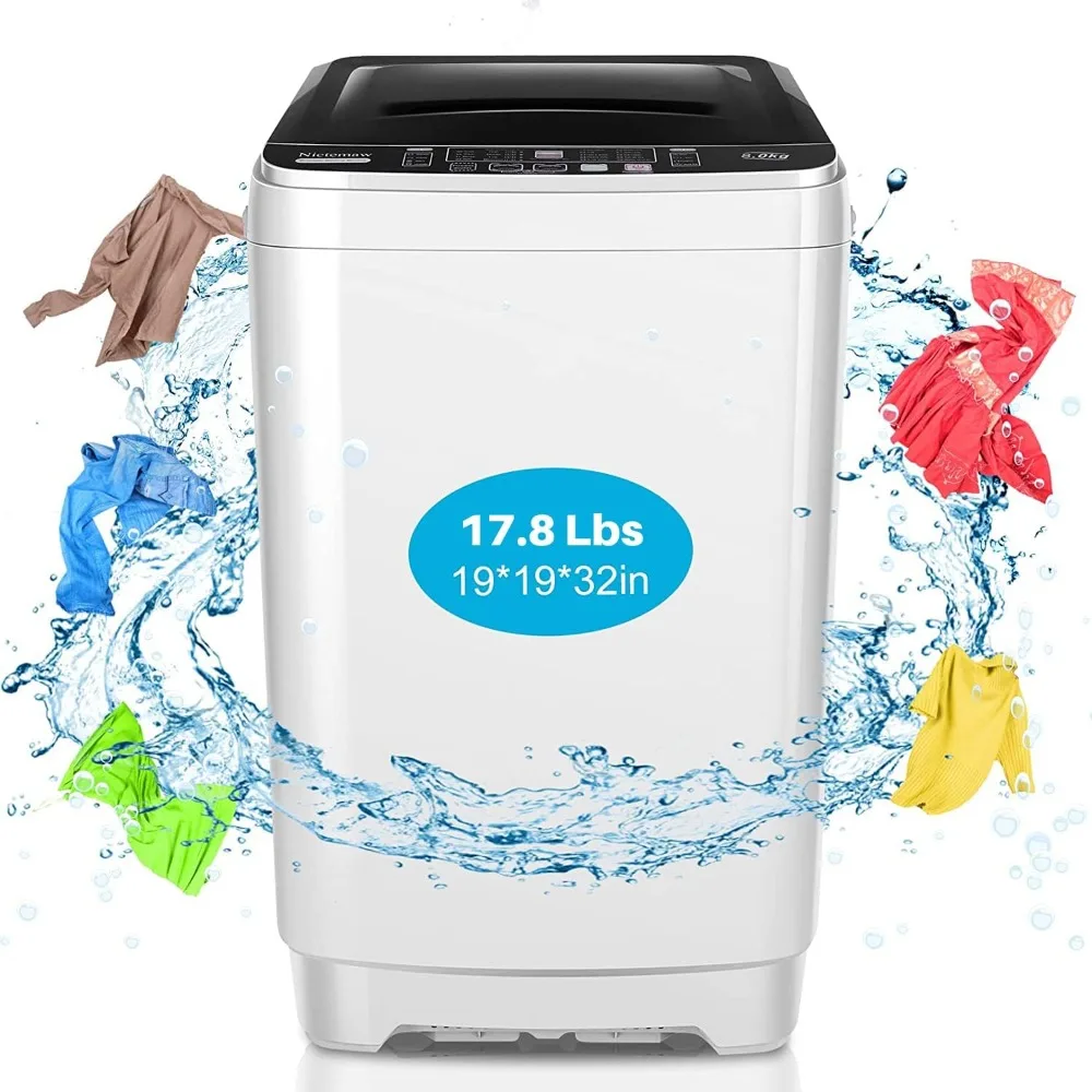 Washing Machine 17.8Lbs Capacity Portable Washer with Drain Pump 2.3Cu.ft Full-Automatic Compact Washer，Washing Machine