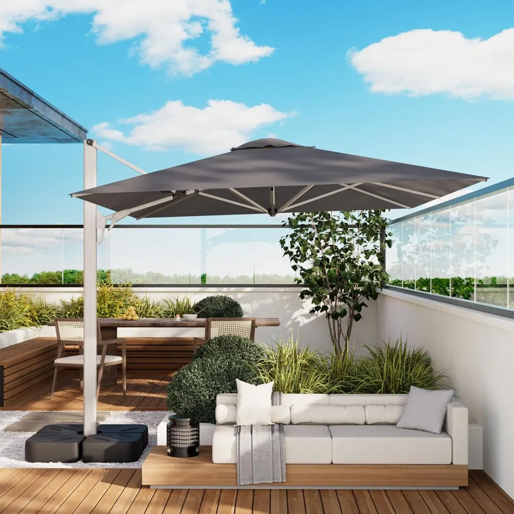 Cantilever Patio Rotation Rectangular Outdoor Umbrella, Double Top Large Offset Sun Shade