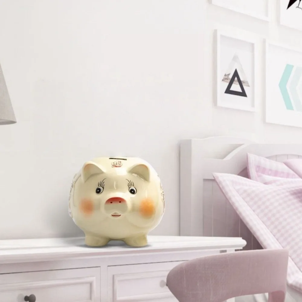 Decorative Animal Piggy Money Bank Ceramic Good Luck Pig Coins Saving Box Multi-purpose Durable Golden Beans Container Children