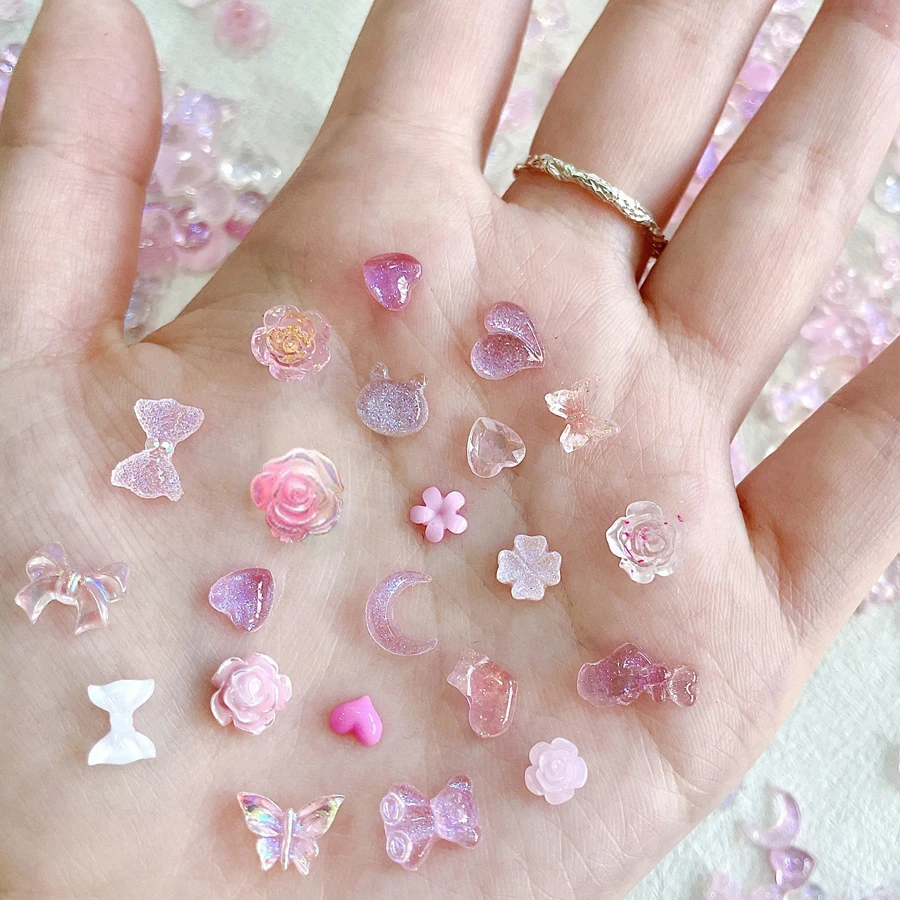 50 Stück Leuchtende Gemischte Harz-Rosenblüten Nagelkunst-Charms Bären- und Hasenperlen DIY für Maniküre, Handydekoration und Bastelarbeiten – Detail 2