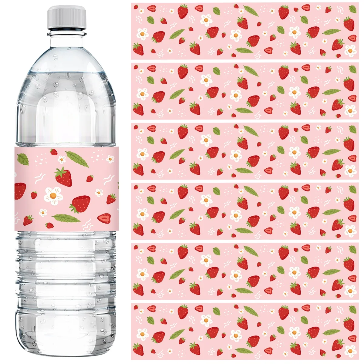 10pcs Strawberry Water Bottle Labels Pink Theme Stickers Birthday Party Decoration for Happy Wedding Party Supplies