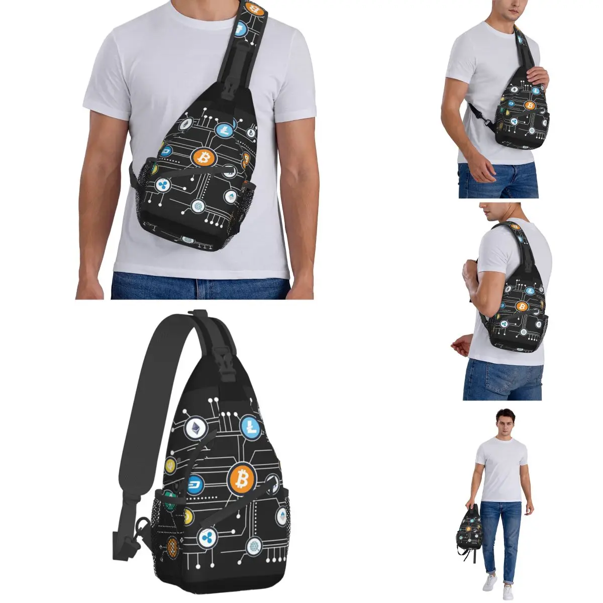 Cryptocurrency Bitcoin Crossbody Sling Bags Fashion Chest Bag Hodl Dogecoin Shoulder Backpack Daypack Travel Hiking Biking Bag