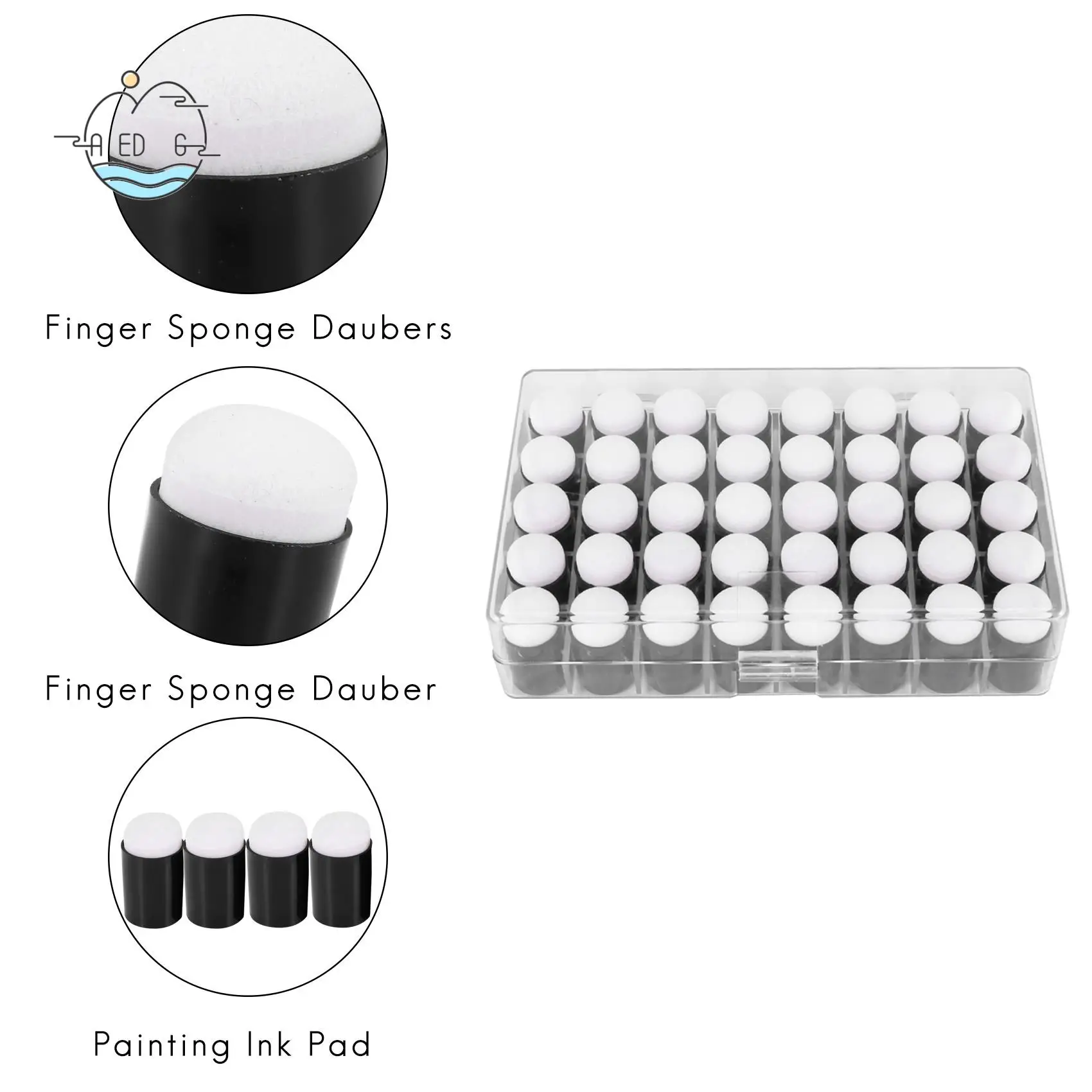 

AED6-40Pcs Finger Sponge Dauber Painting Ink Pad Stamping Brush Craft Case Art Tools With Box Office School Darwing Diy Craft