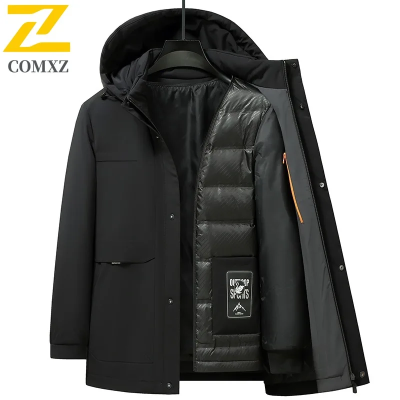 COMXZ Men Down Jacket Casual Hooded Outdoor Office Anti-Cold Coat Fashion Daily Style Lightweight Comfortable Autumn Winter Wear